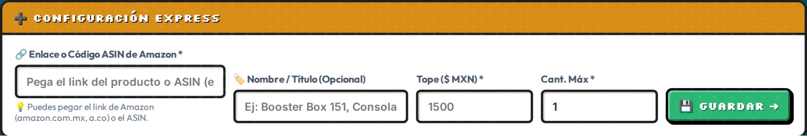 Formulario de configuración express
