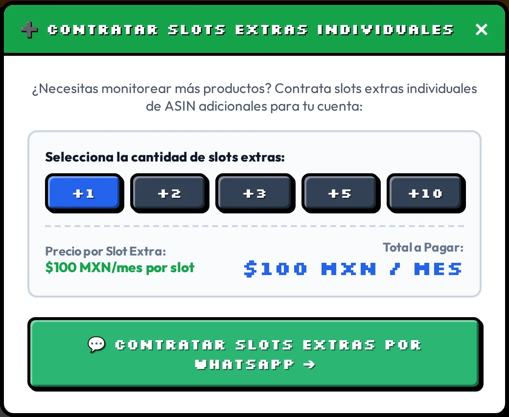 Ventana para contratar slots extra