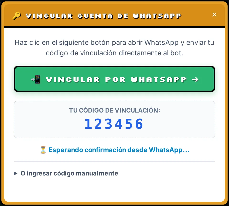 Ventana para vincular la cuenta por WhatsApp